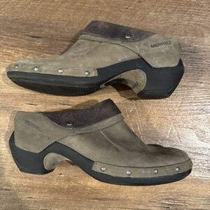 Merrell Shoes 9.5 Brown Drizzle Leather Clog Mule Slip On Comfort Studded